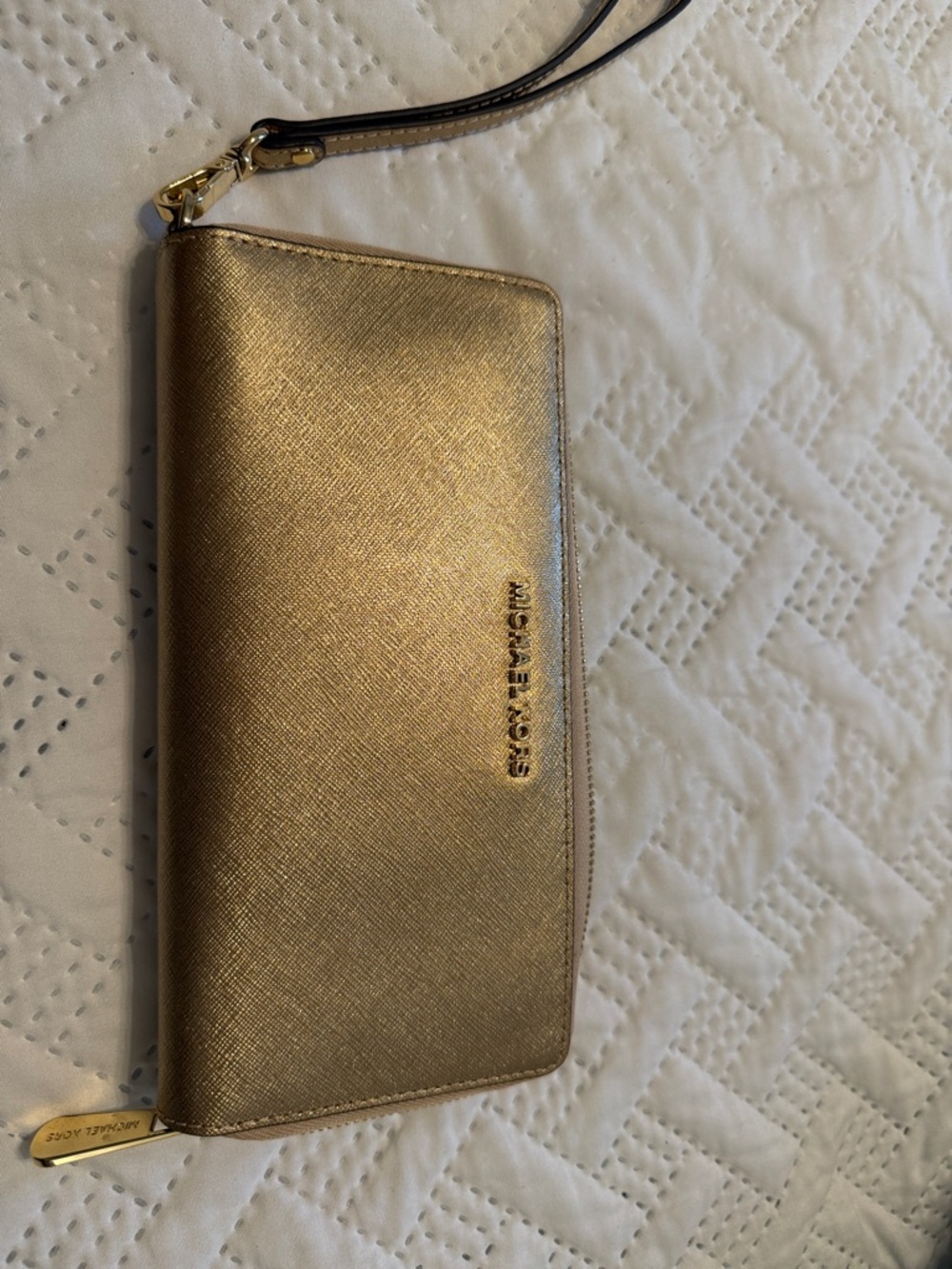 Michael Kors Metallic Gold Zip Wristlet